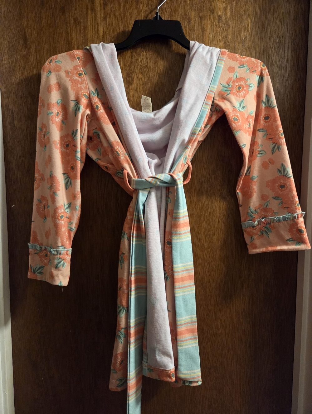 Matilda Jane Girls Peach Floral Robe with Mint Stripe Sash Size 10